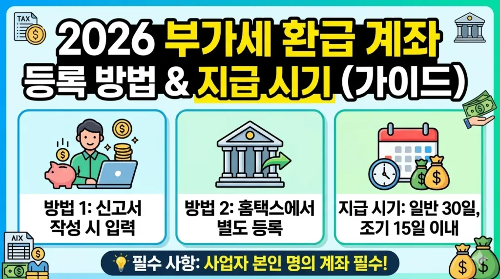 2026 부가세 환급금 계좌 등록 방법 및 지급 시기 완벽 정리