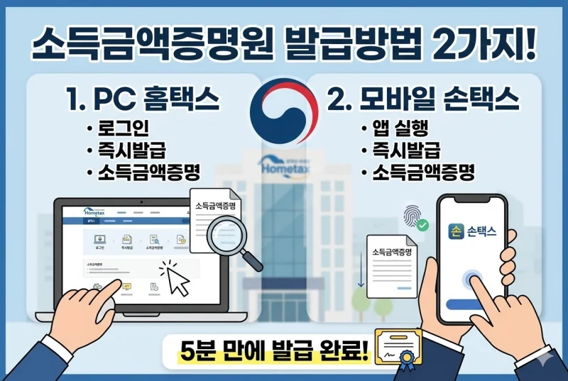 소득금액증명원 발급방법 2가지
