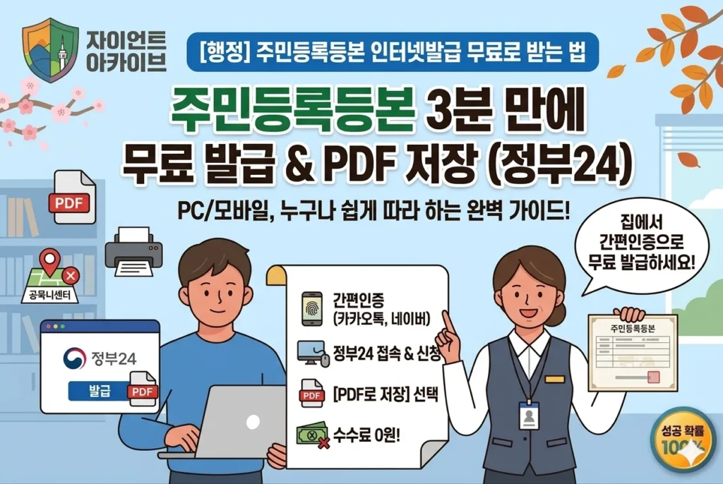 주민등록등본 인터넷발급 무료로 받는 법 (PDF 저장 포함)