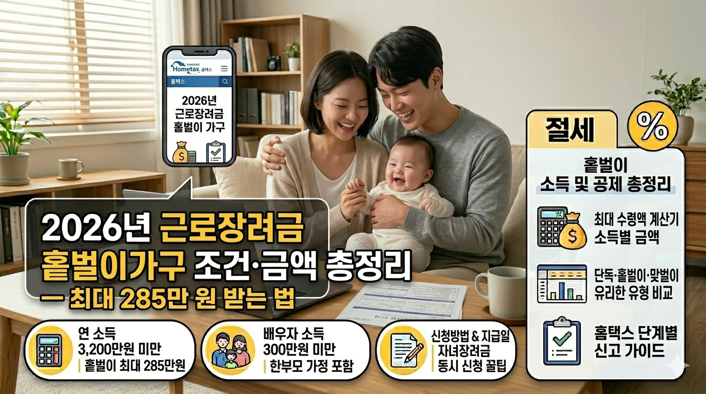 2026년-근로장려금-홑벌이가구-조건-금액-최대-285만원