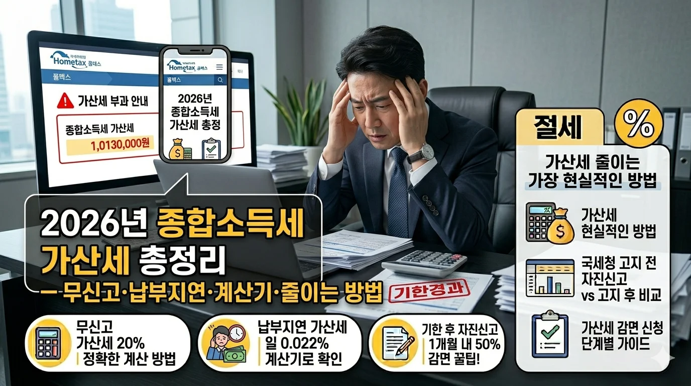 2026년-종합소득세-가산세-무신고-납부지연-계산기-종합소득세 가산세 때문에 고민을 하고 있는 사장님