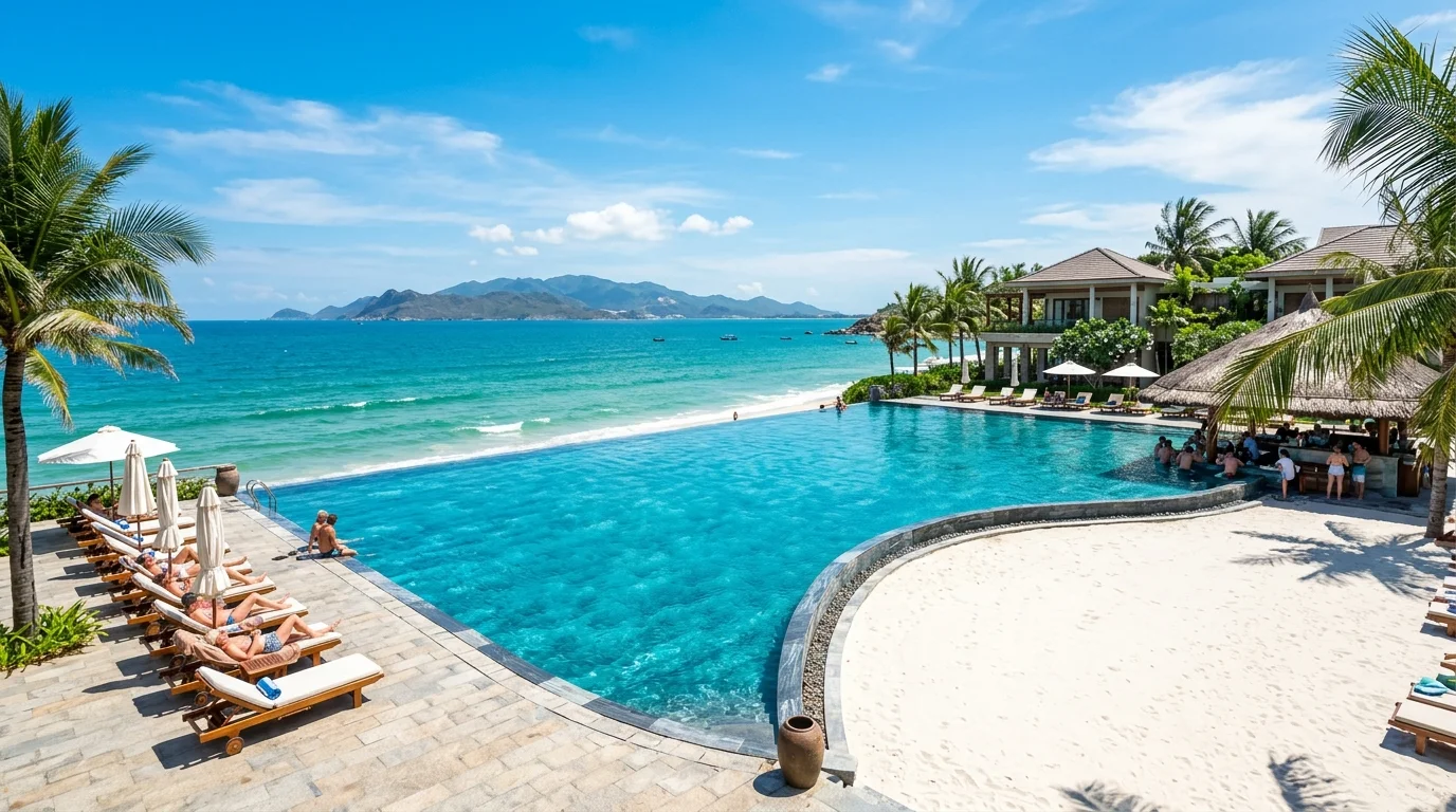 나트랑 비치프론트 리조트 수영장과 해변