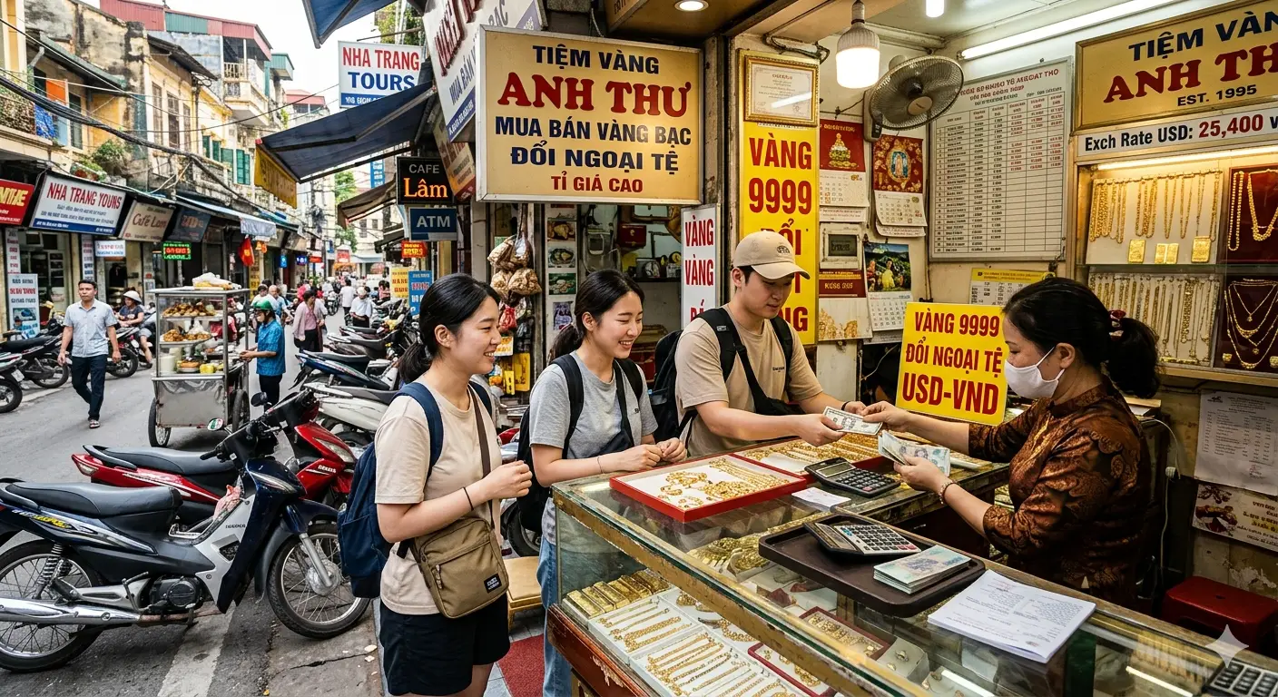 베트남 환전소에서 환전하고 있는 관광객들