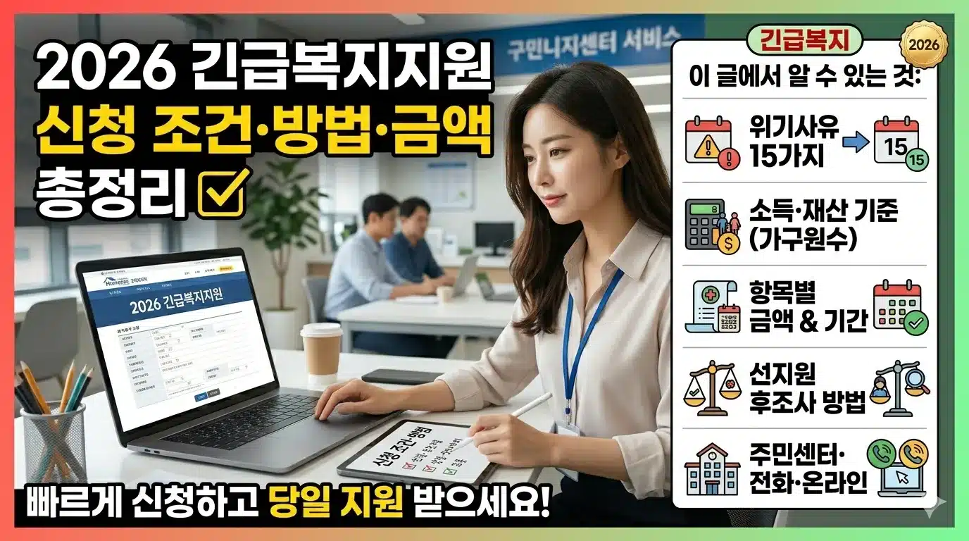 2026년 긴급복지지원 신청 방법 조건 지원금액