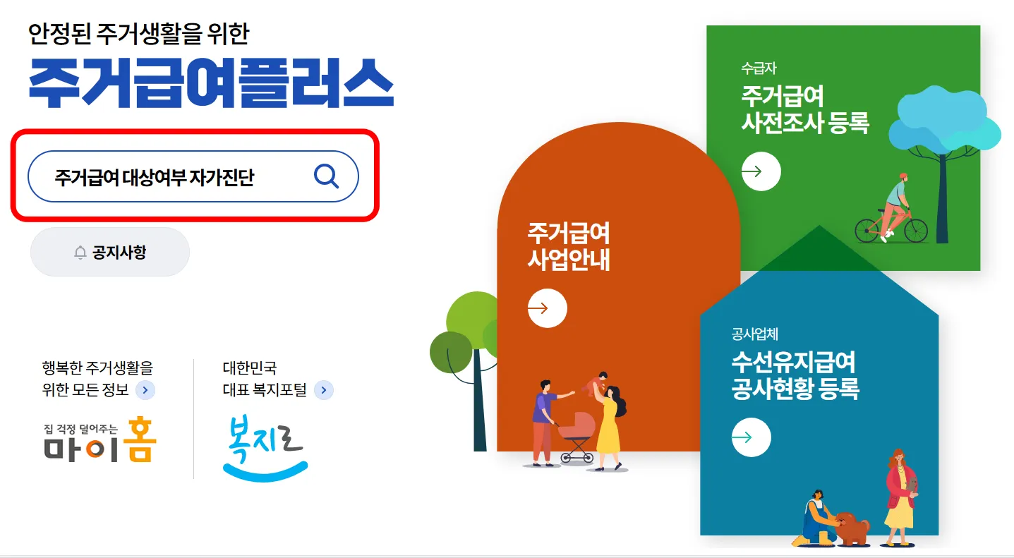 주거급여 신청 대상여부 자가진단 주거급여플러스 마이홈