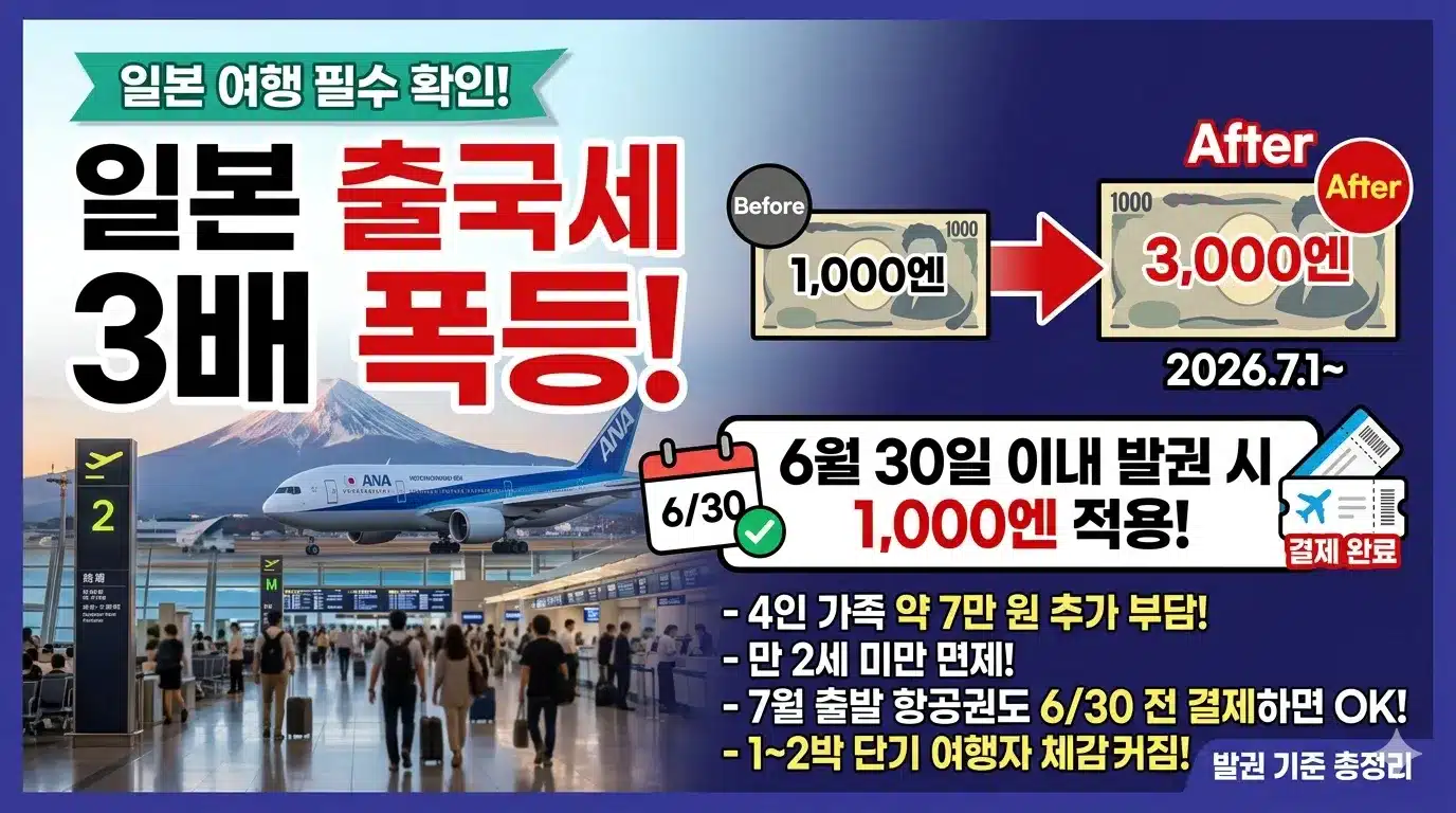 2026 일본 출국세 7월 3000엔 인상 발권 기준 총정리