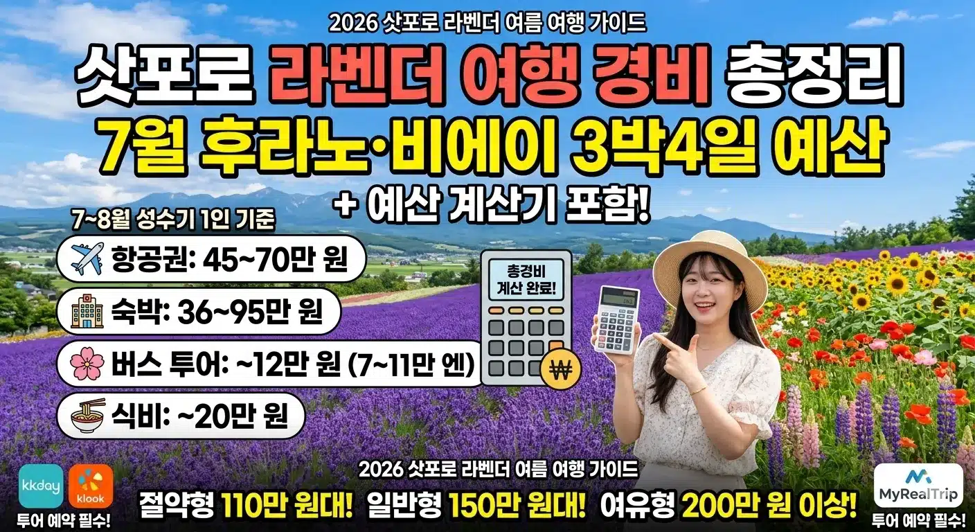 삿포로 라벤더 여행 경비 계산기 후라노 비에이